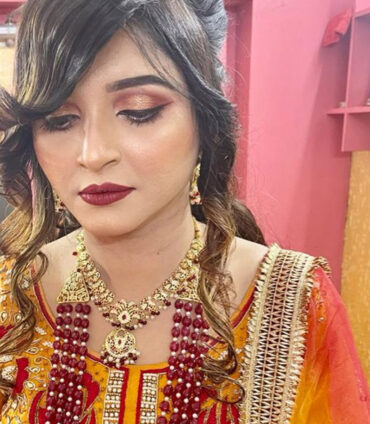 Elegant Muslim wedding makeup and traditional hair styling for a classic Nikah look in Hyderabad by Makeover by Farhaa