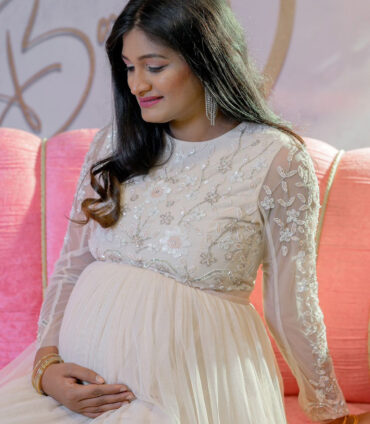 Beautiful baby shower event makeup and glowing maternity look for Seemantham celebrations in Hyderabad by Makeover by Farhaa