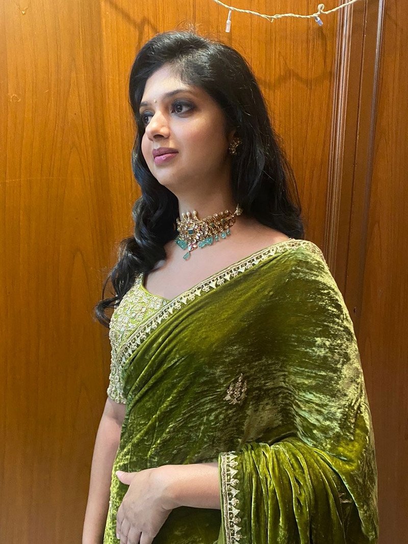 Subtle event makeup with elegant saree draping and professional hairstyling in Hyderabad by Makeover by Farhaa